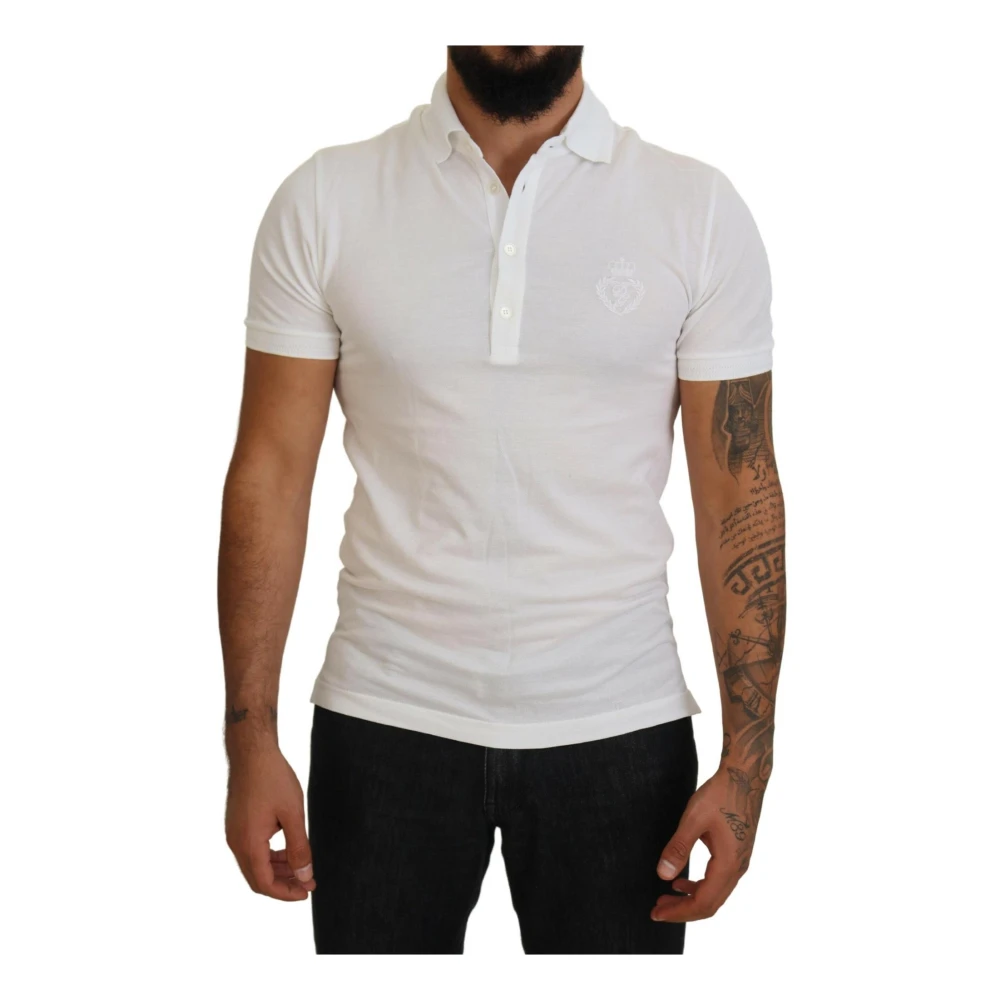 Dolce & Gabbana Witte Katoenen Logo Polo T-shirt White Heren