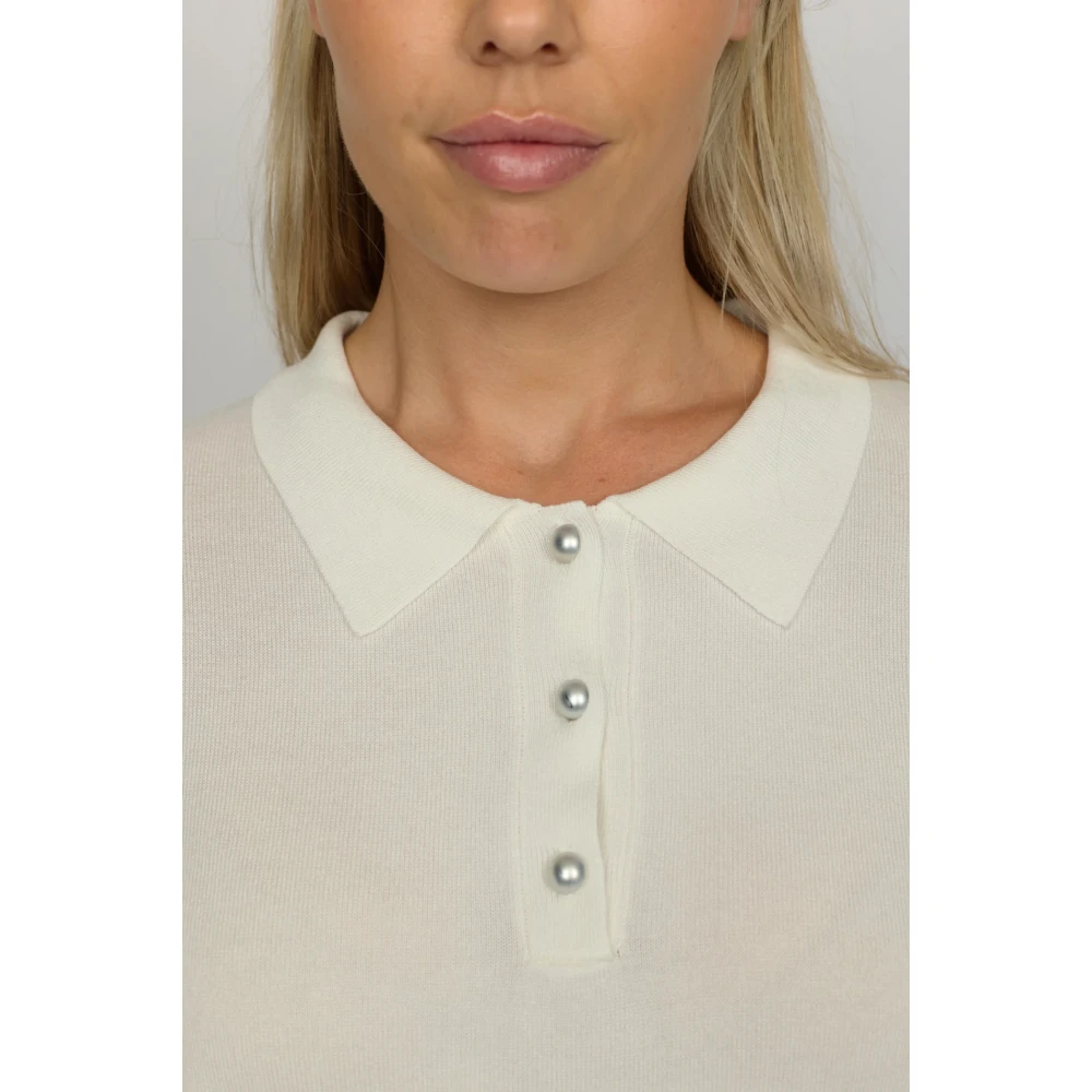 2-Biz Crème Liona Trui met Kraag en Parels Beige Dames