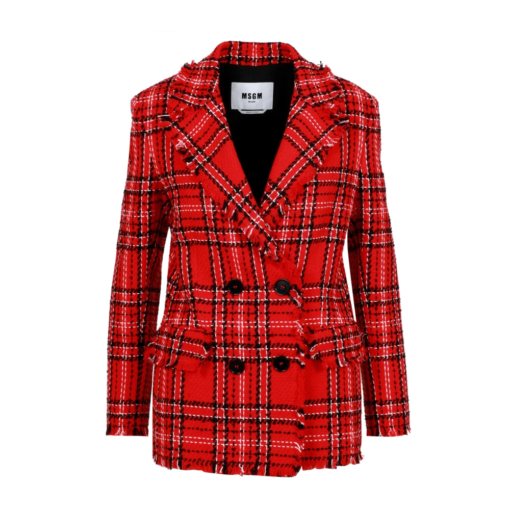 Msgm Rode Tweed Double-Breasted Jas Red Dames