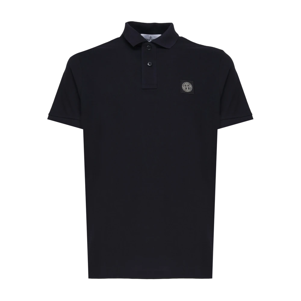 Stone Island Zwarte Polo Shirt met Kompas Logo Blue Heren