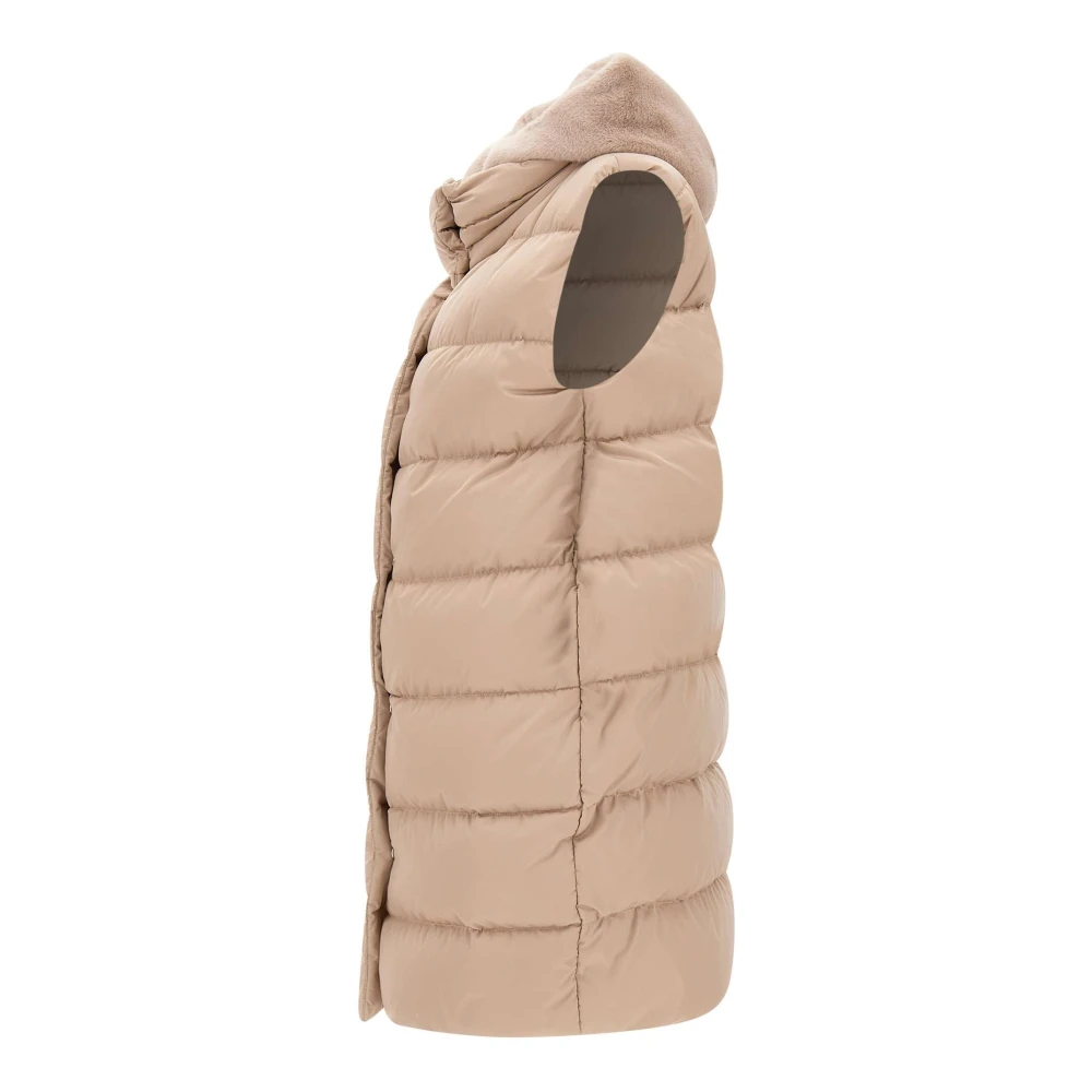 Herno Faux Fur Hooded Vest Sand Beige Dames