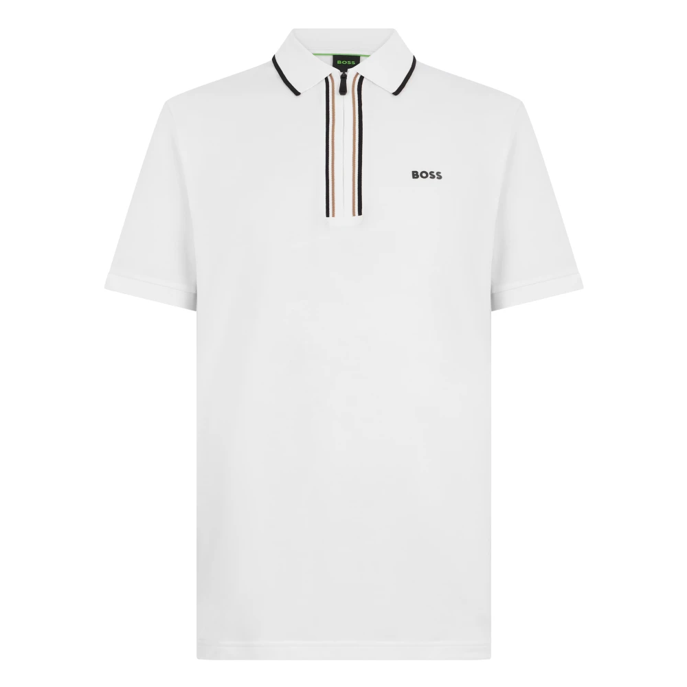 Hugo Men's White Polo Shirts, 2XL, Stretch Cotton Polo With Zip