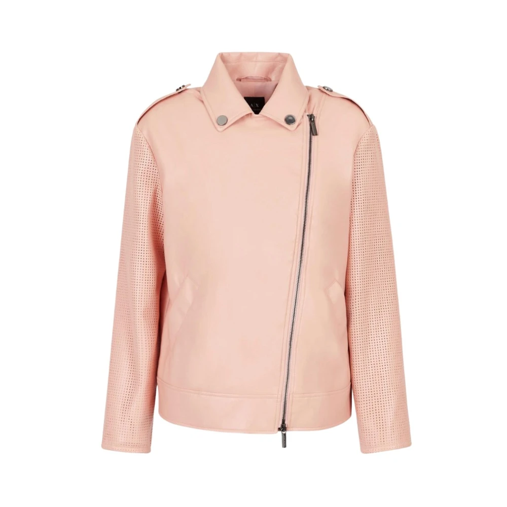 Armani Exchange Women's Pink Light Jackets,, Biker Jacket For Small