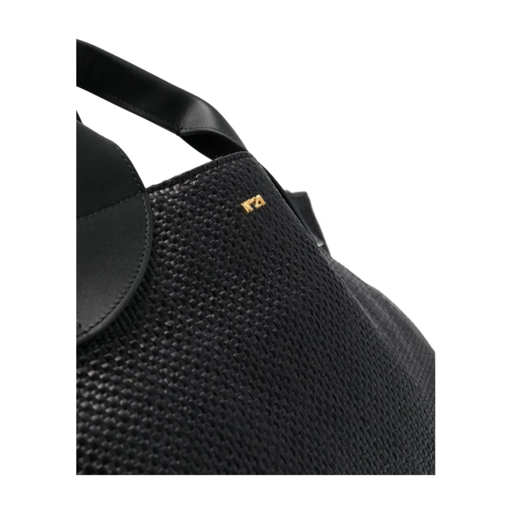 N21 Zwarte Raffia Schoudertas met Leren Handvatten Black Dames
