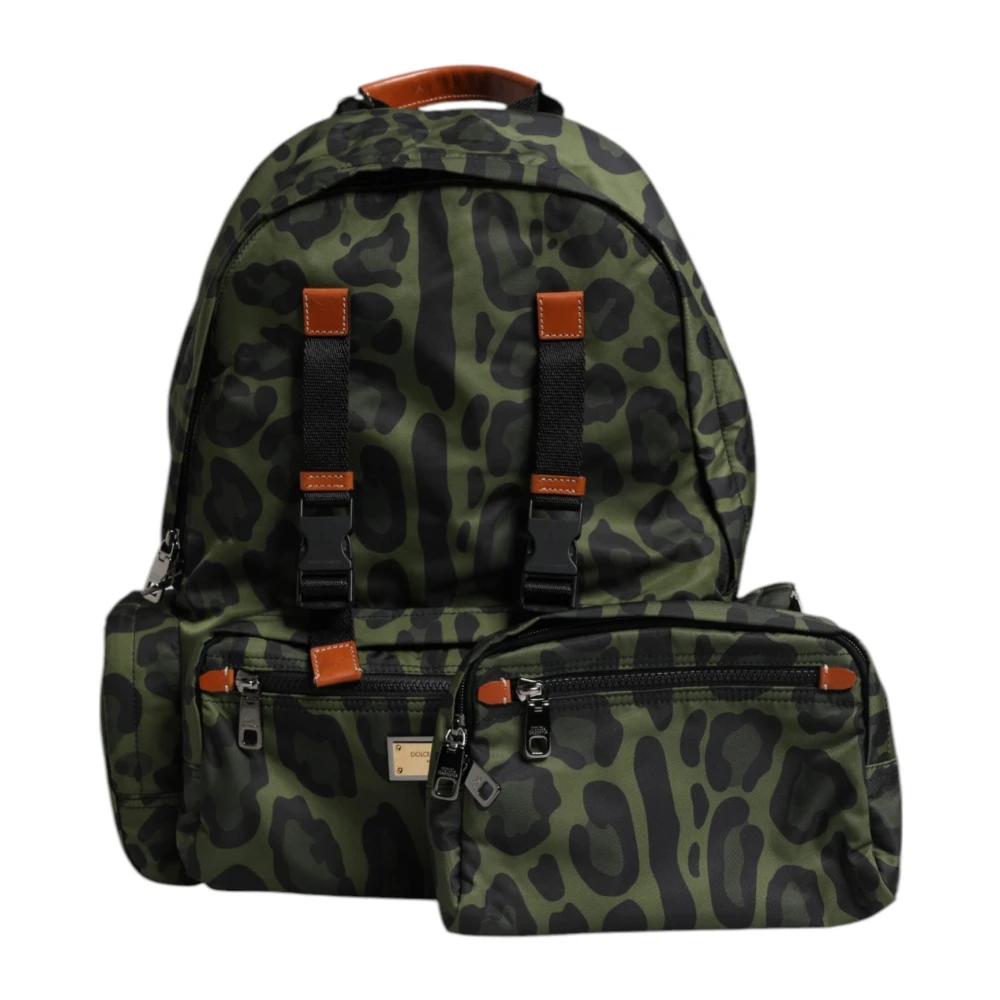 Dolce & Gabbana Luipaardprint Nylon Reisrugzak Green Heren