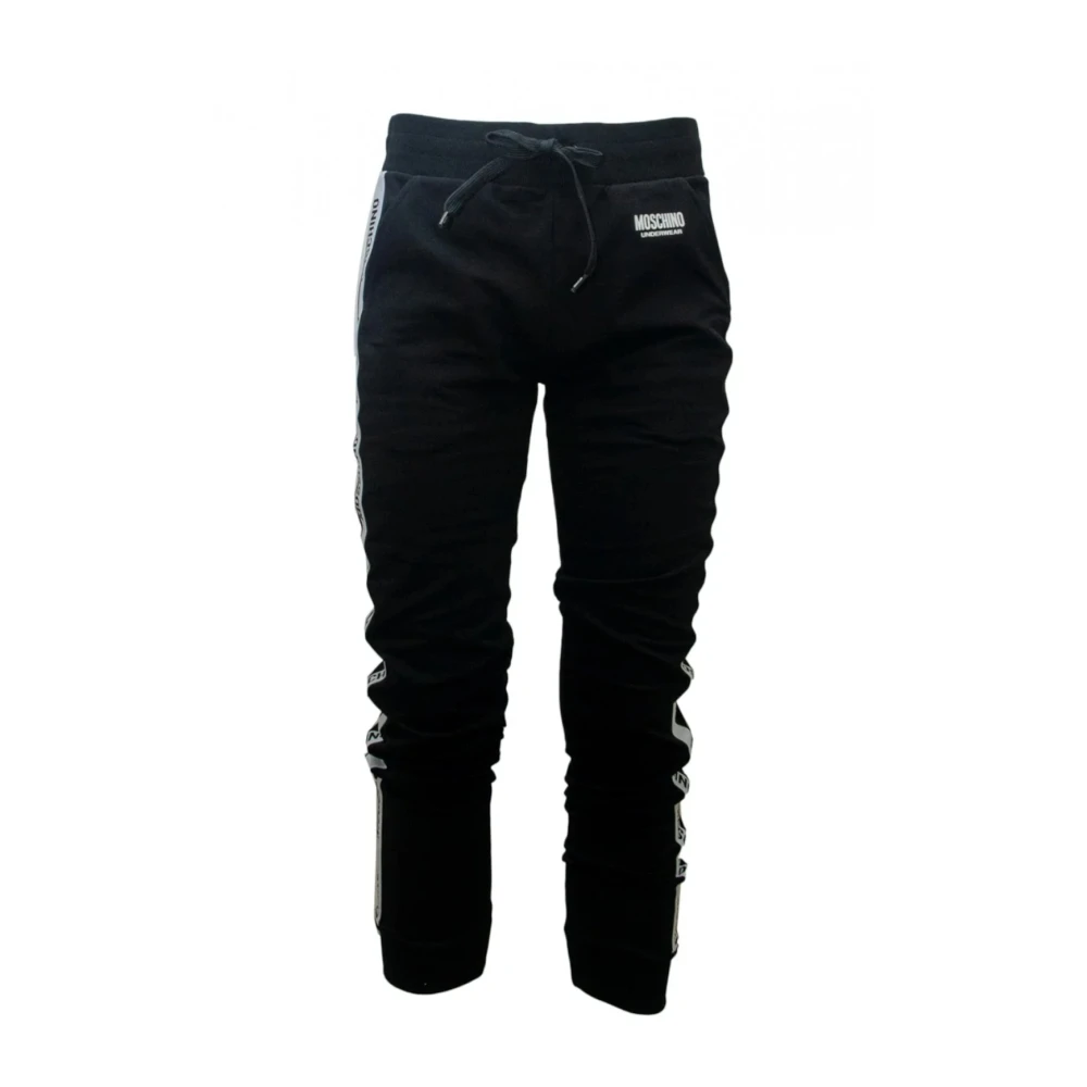 Moschino Zwarte broek met elastische tailleband en logo Black Heren