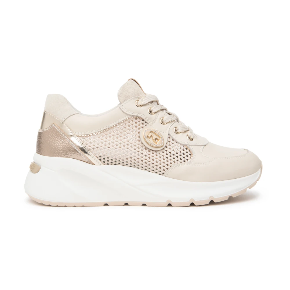 Nerogiardini Leren en Canvas Sneakers Dames Schoenen Beige