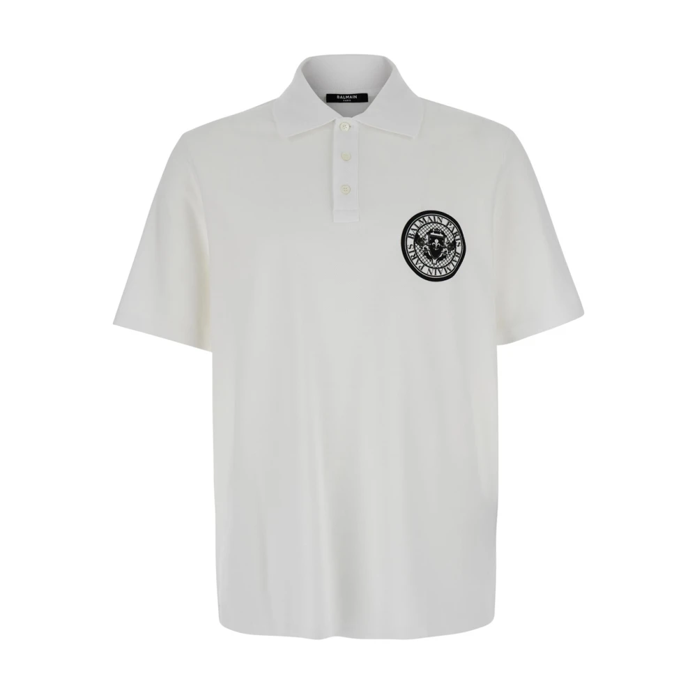 Balmain Wit Polo Shirt met Muntenprint White Heren
