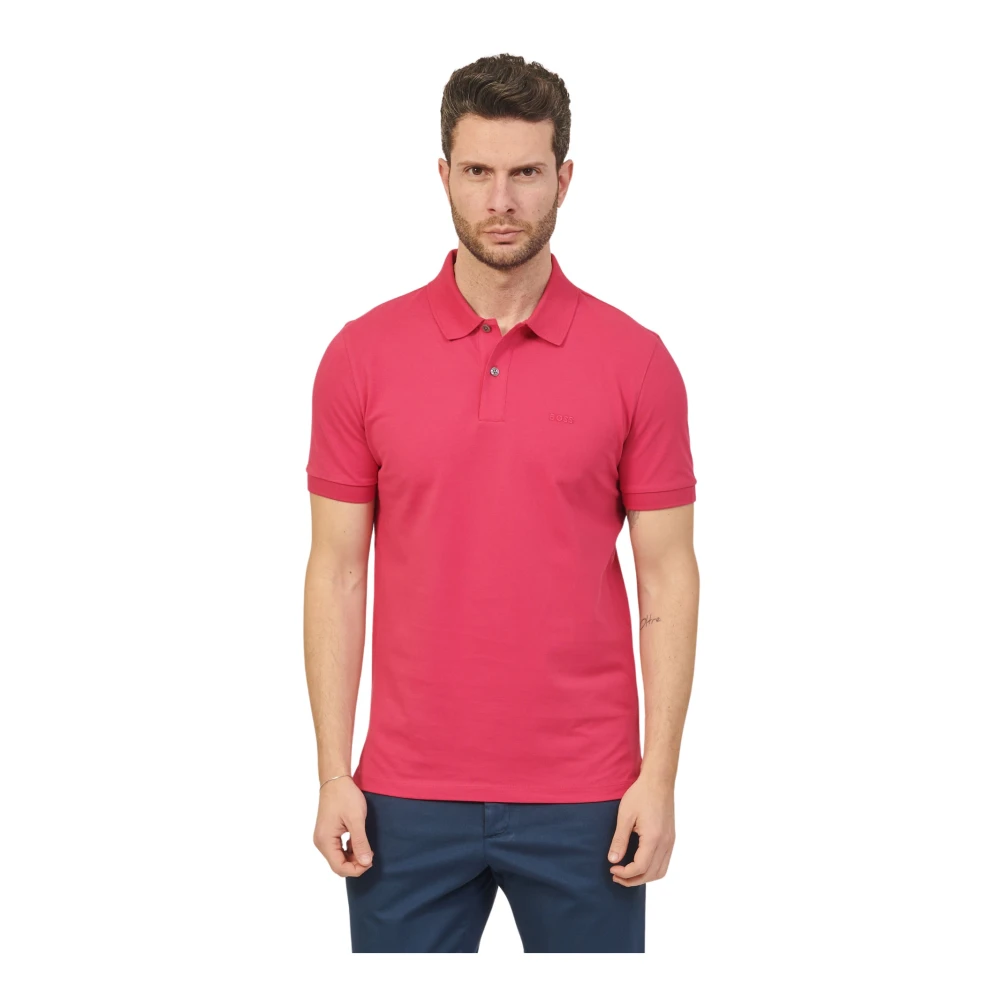 Hugo Boss Biologisch Katoenen Pallas Polo Shirt Donkerroze Pink Heren