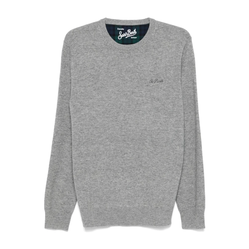 MC2 Saint Barth Grijze Wol-Kasjmier Trui met Logo Gray Heren