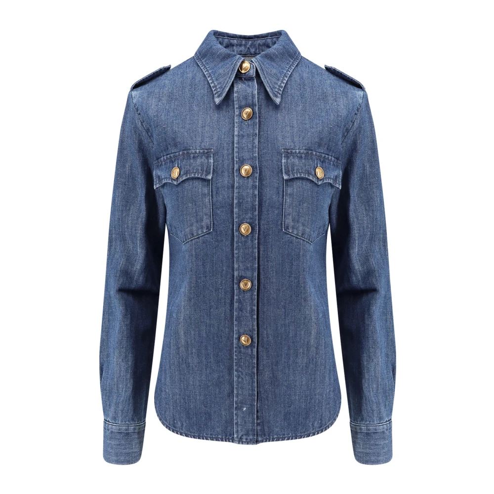 Valentino Denim overhemd met VLogo knopen Blue Dames