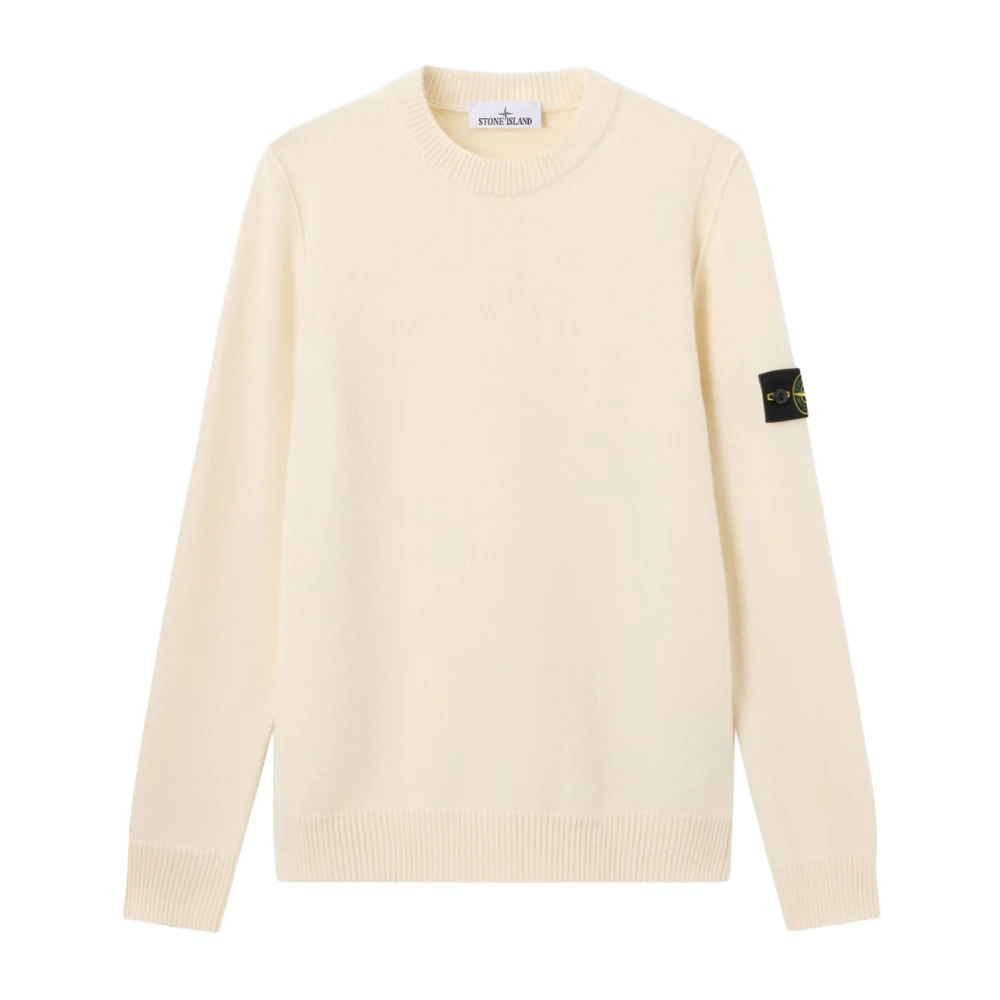 Stone Island , Round-Neck Knitwear, Male, Beige, S, Crew Neck Jumper