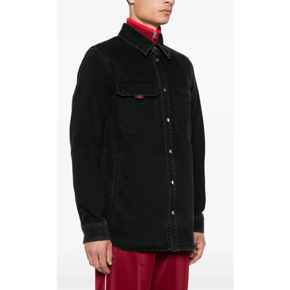 Gucci Donkergrijs denim overhemd Green Heren