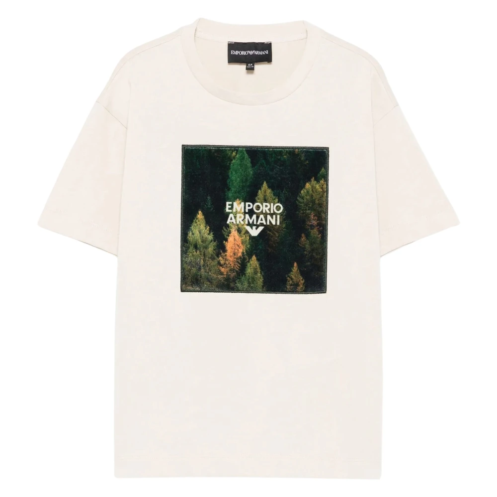 Emporio Armani Men's Beige Graphic Print T-Shirt