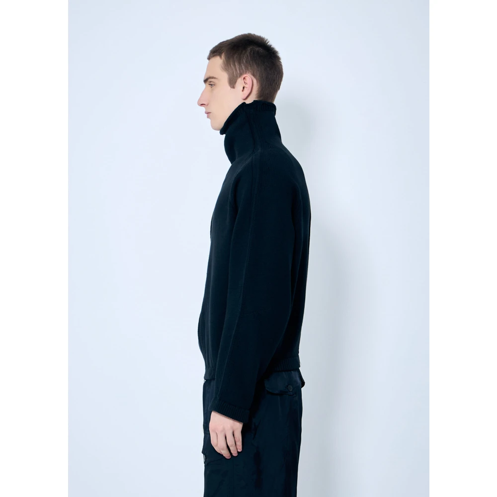 Dries Van Noten Gebreide trui met schuine rits Black Heren
