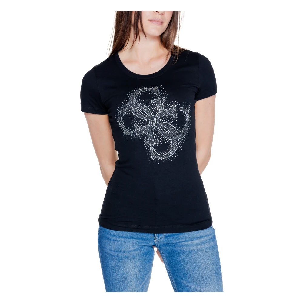 Guess 4G Logo Tee Herfst Winter Collectie Black Dames