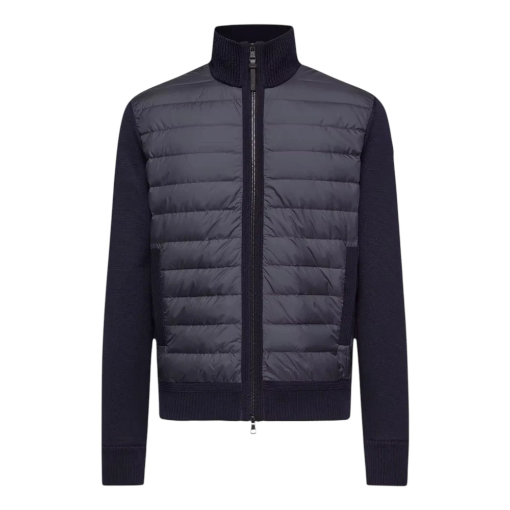 Moncler Men's Blue Padded Zip-Up Wool Cardigan