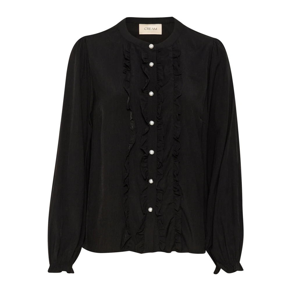 Cream Pitch Black Blouse met Ruches Black Dames