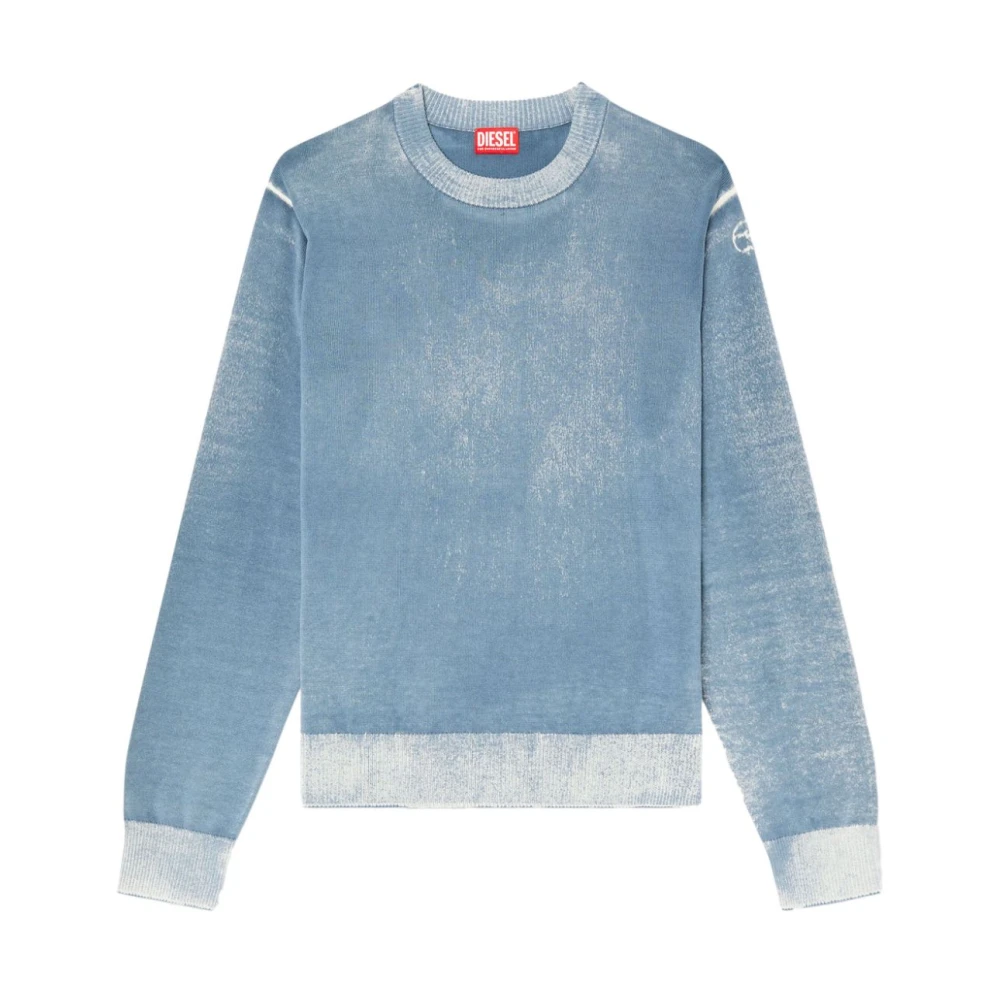 Diesel Blauwe Logo Print Crew Neck Sweater Blue Heren