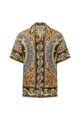 chemise-noire-a-manches-courtes-imprime-leopard