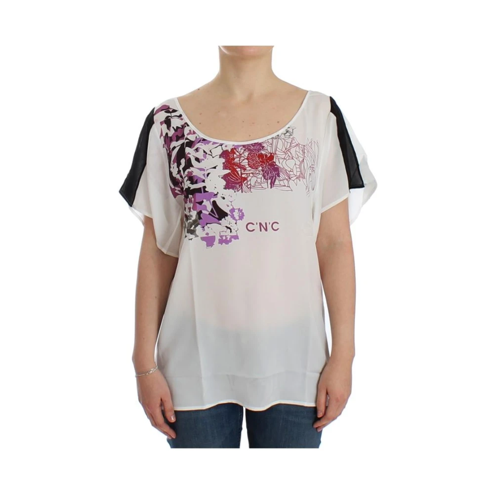 Costume National Chique witte V-hals T-shirt met print White Dames
