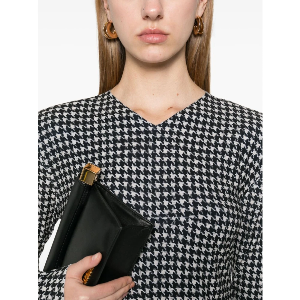 Norma Kamali Zwart Houndstooth Lange Mouw Jurk Black Dames