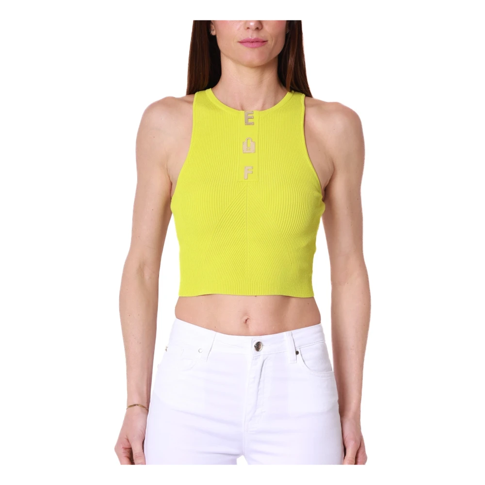 Elisabetta Franchi Geribbeld Geel Crop Top Green Dames
