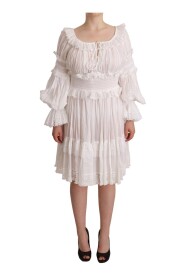 White Cotton Frilled Mousseline Off Shoulder Dress