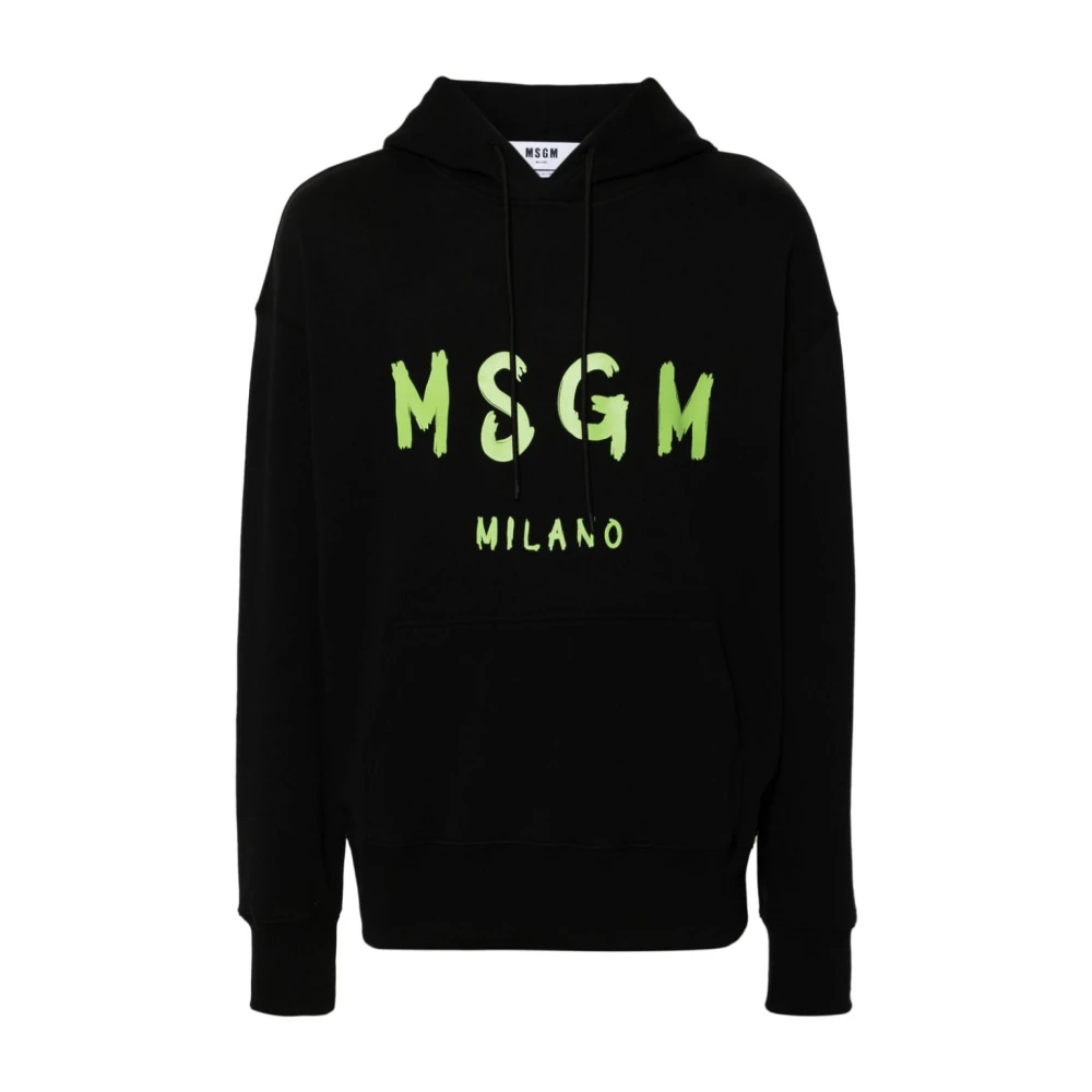 Msgm Zwarte Logo Print Hoodie Black Heren