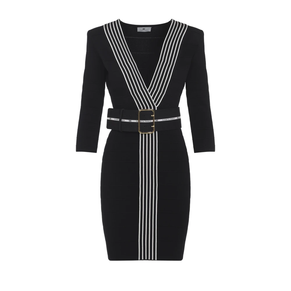 Elisabetta Franchi Black Short Dresses, Female, M, Knitted Dress With Belt