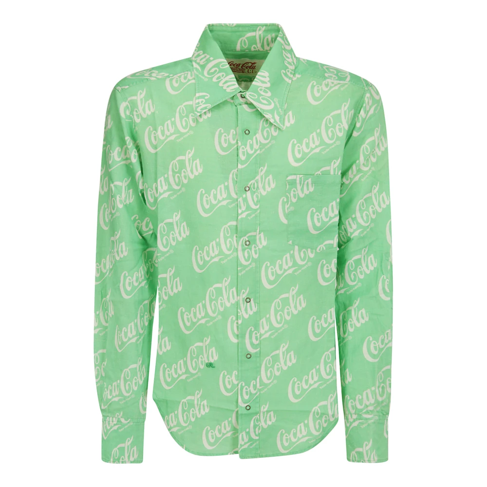 ERL Gedrukte Button-Up Unisex Shirt Green Heren