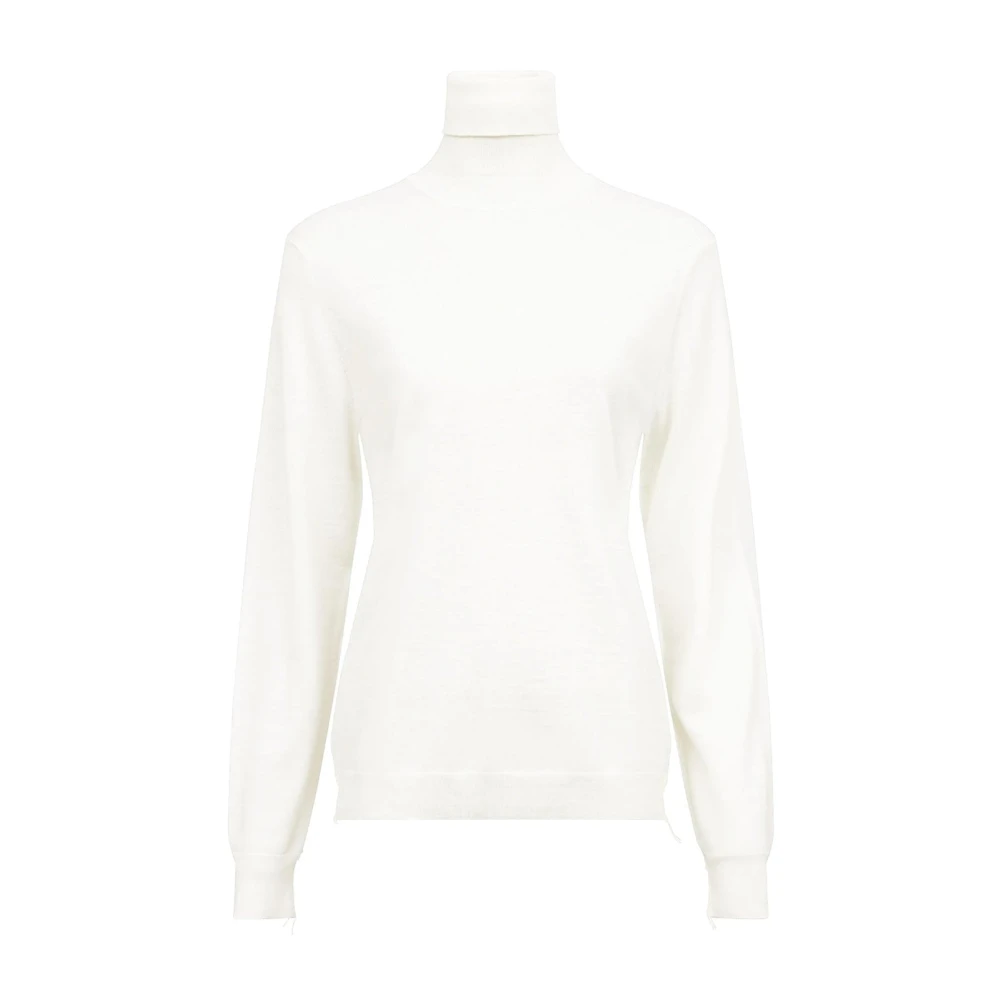 Maison Margiela Wollen Rolhals Trui met Decoratieve Stiksels Beige Dames