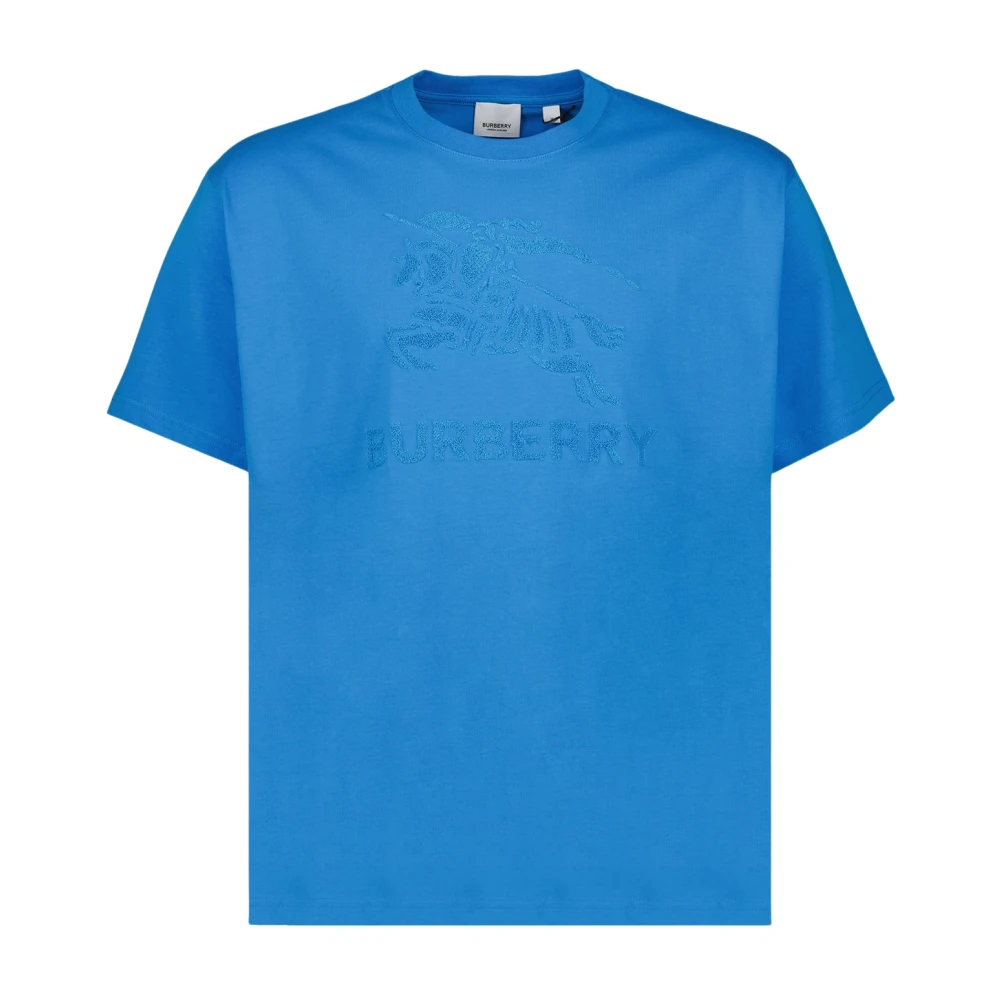 Burberry Equestrian Knight Design Geborduurd T-shirt Blue Heren