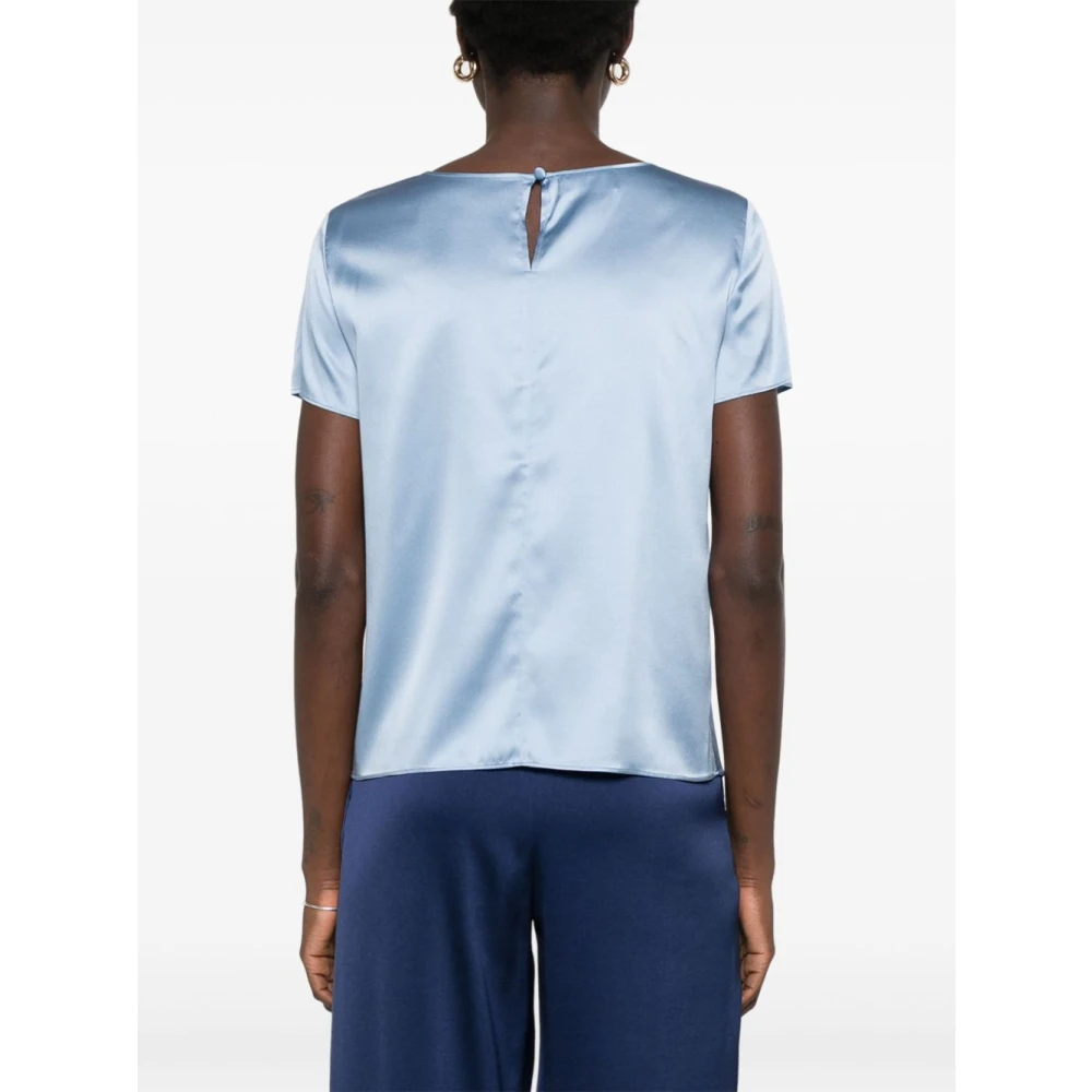 Emporio Armani Blauwe Zijden Satijnen Top met Knopen Blue Dames