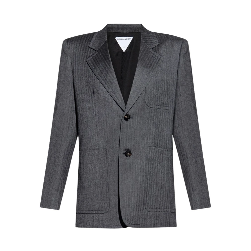 Bottega Veneta Grijze Wol Herringbone Blazer Gray Dames
