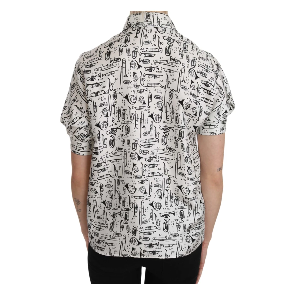 Dolce & Gabbana Trumpet Print Zijden Top White Dames