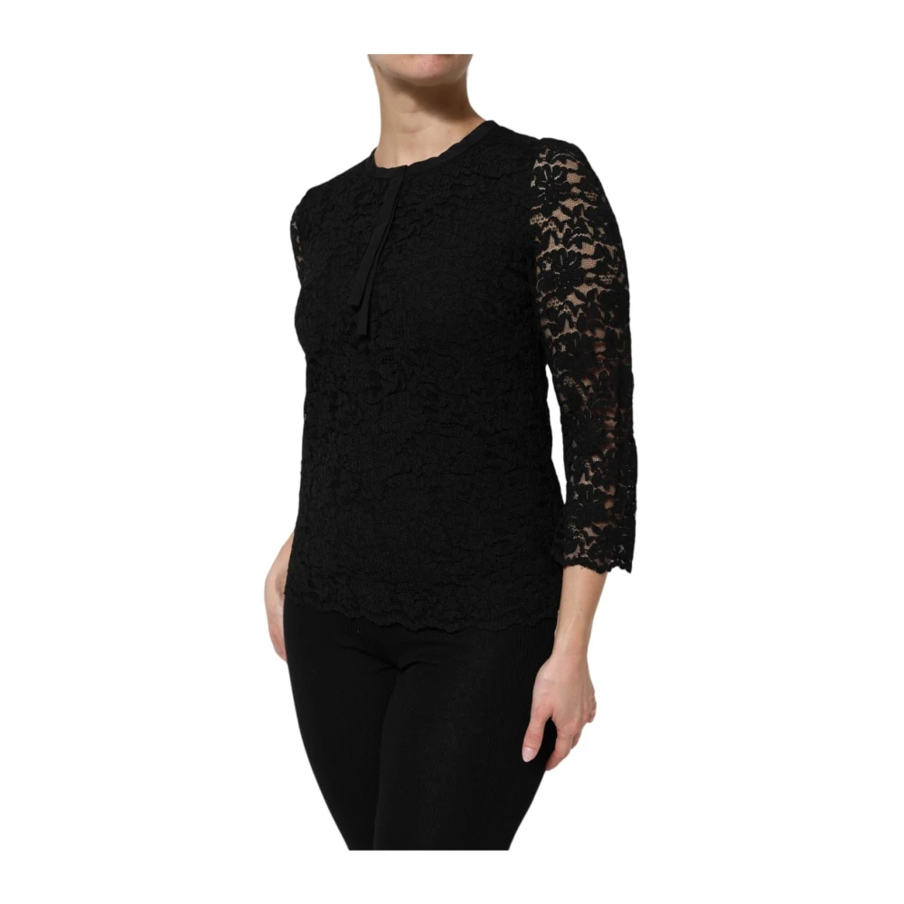 Dolce & Gabbana Women's Black Lace Long Sleeve Blouse Top