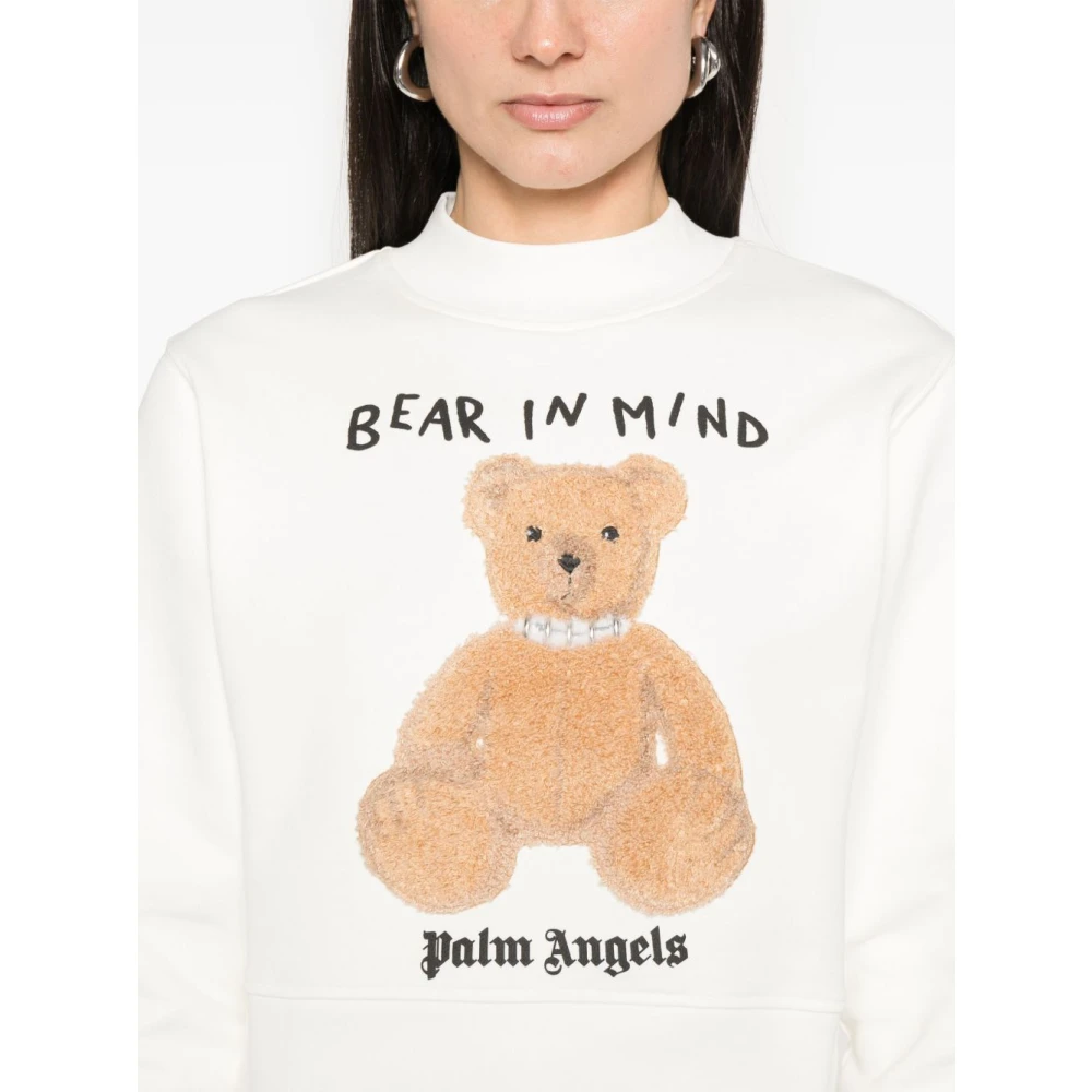 Palm Angels Witte Berenmotief Ronde Hals Sweater White Dames