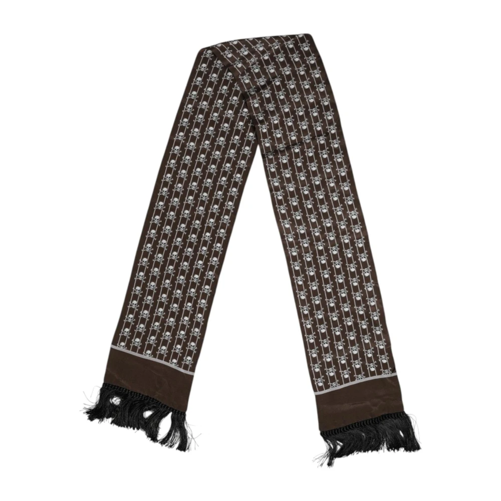 Dolce & Gabbana Men's Brown Skulls Fringes Foulard Scarf
