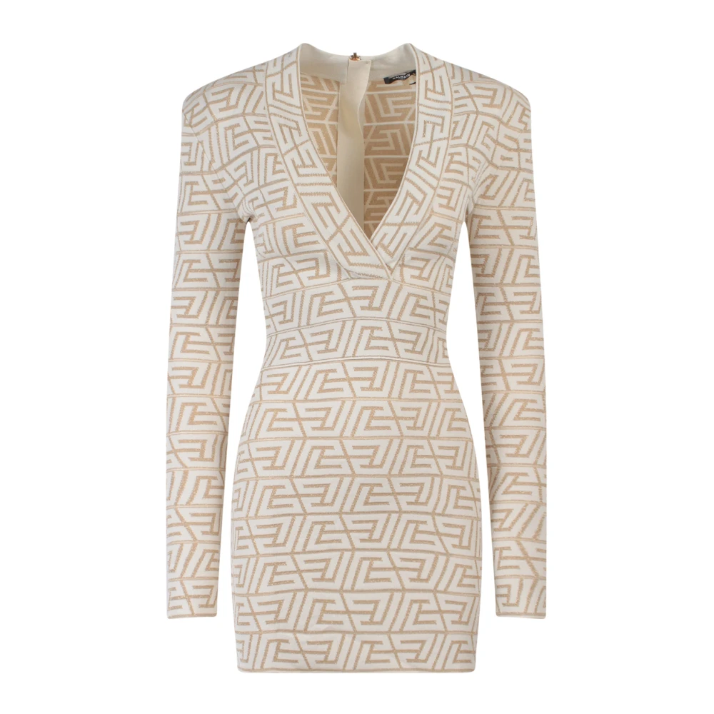 Balmain Women's Beige Knitted Monogram Dress