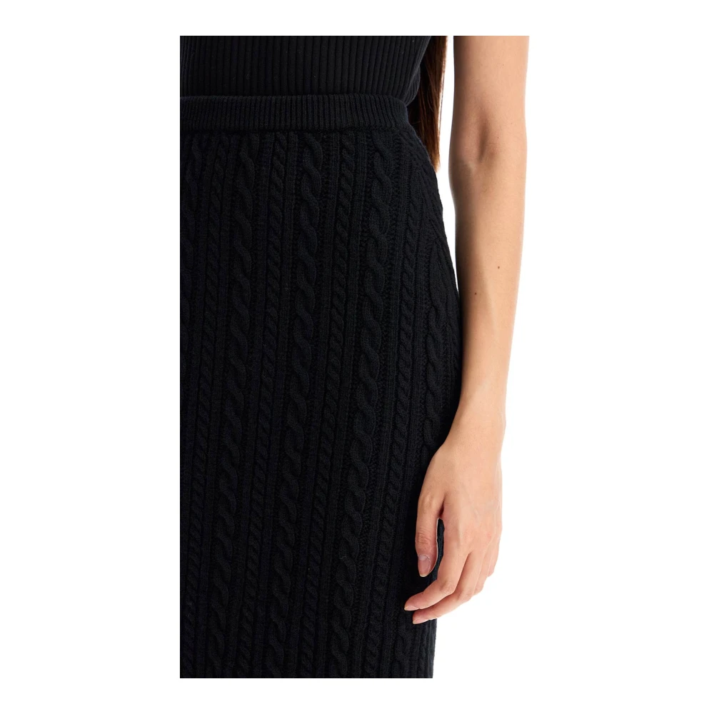 Alessandra Rich Minimalistische Wollen Gebreide Midi Rok Black Dames