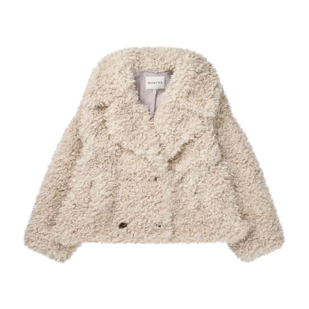 Munthe Women's Beige Short Teddy Jacket With Double-Breasted Closure - Faux Fur & Shearling Jackets - L - Jackets