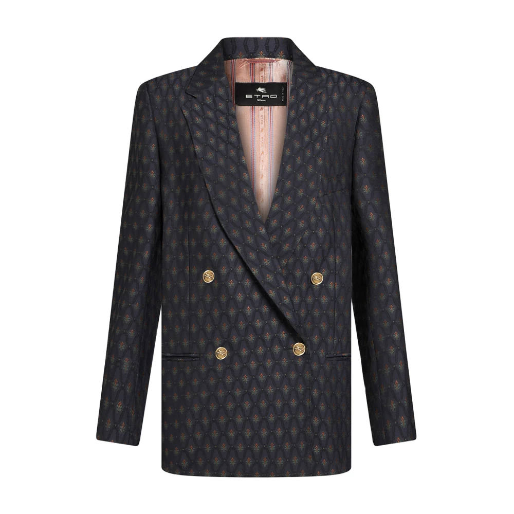 ETRO Blauwe Jacquard Dubbel-Breasted Jas Liberty Multicolor Dames