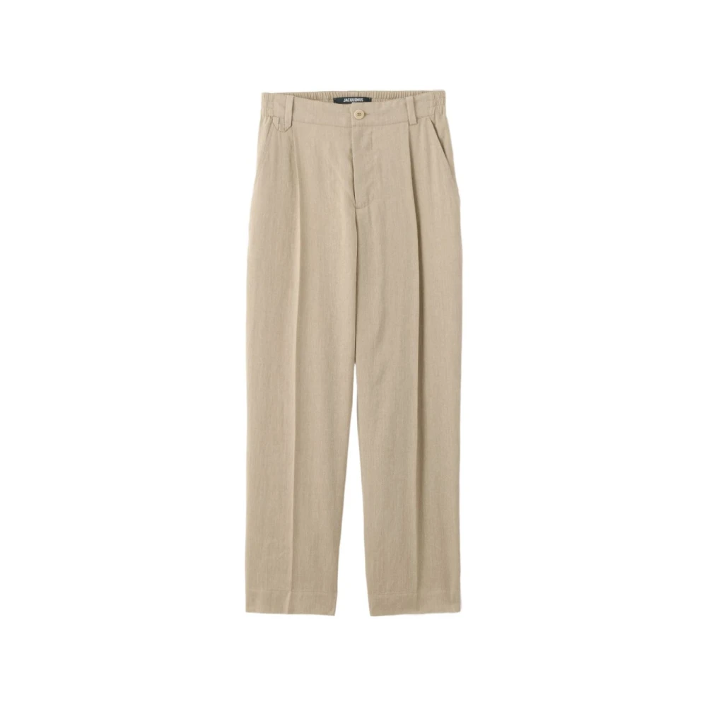 Jacquemus Men's Beige Wide Trousers, S, Croisière Pleated Trousers