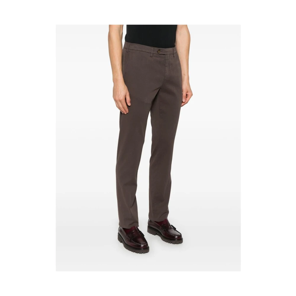 Canali Sepia Bruine Katoenen Twill Broek Brown Heren