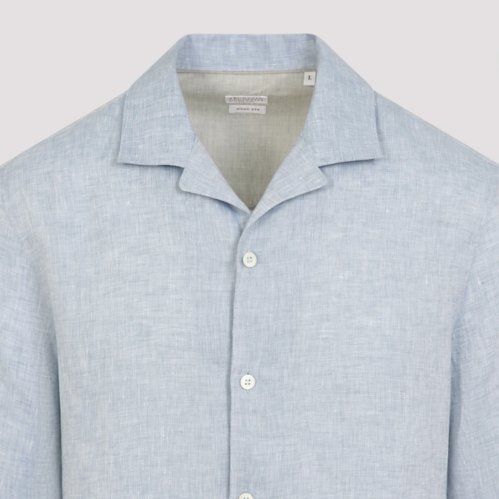 BRUNELLO CUCINELLI Blauw linnen overhemd voor heren Blue Heren