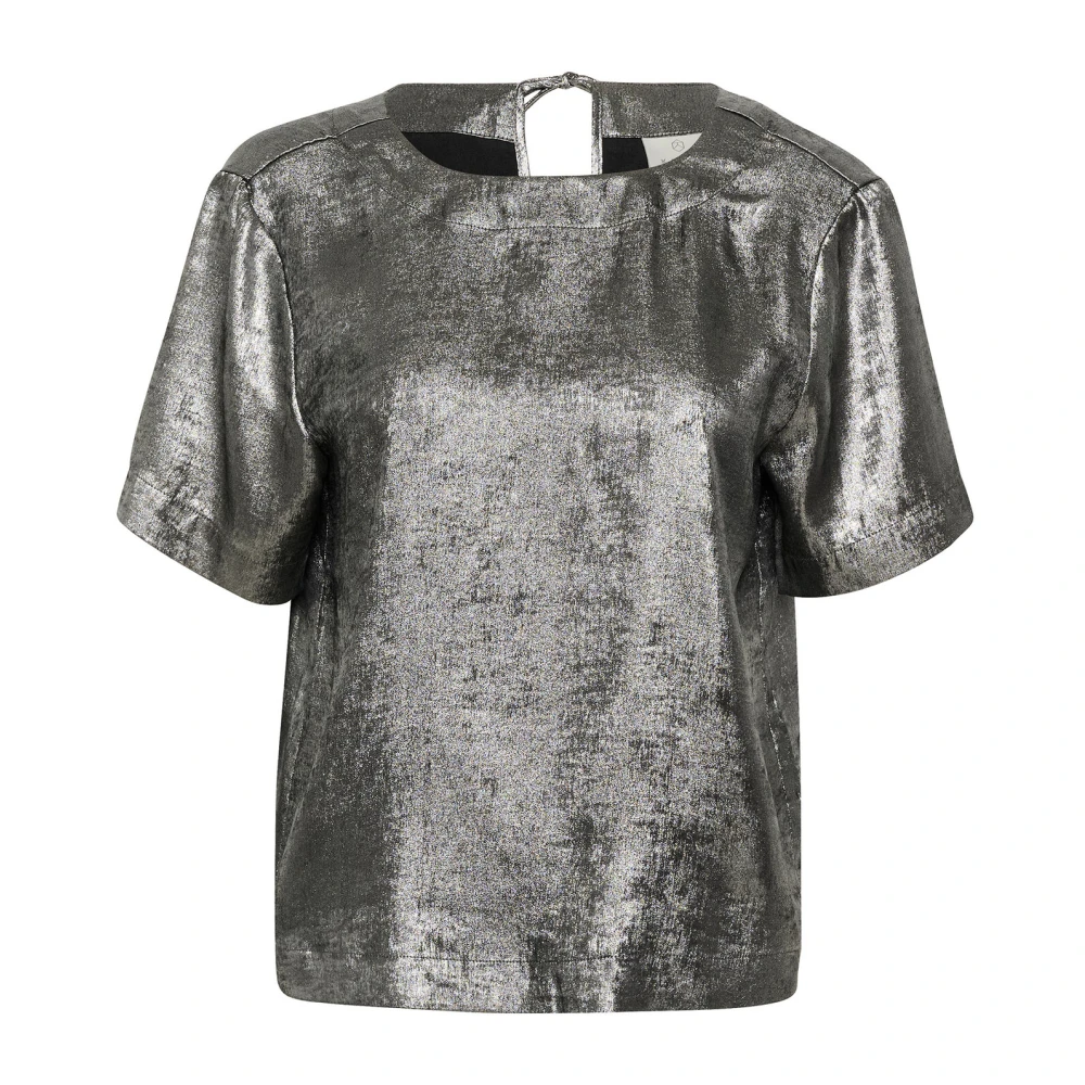 Kaffe Metallic blouse met korte mouwen Gray Dames