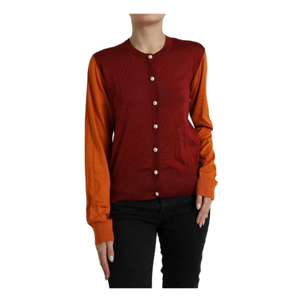 Color Block Silk Button-Front Cardigan Sweater - Dolce & Gabbana - Modalova