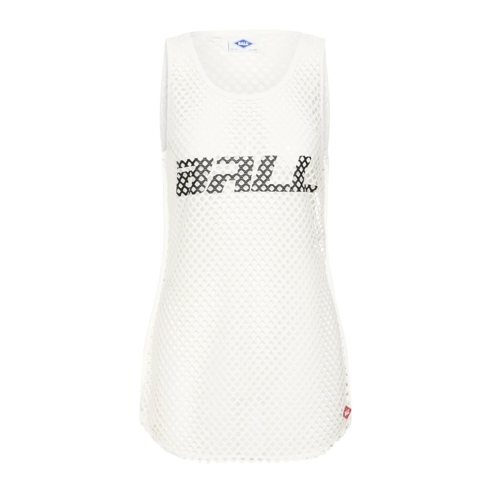 Ball Women's White Sleeveless Tops, L, Mesh Tank Top With Print