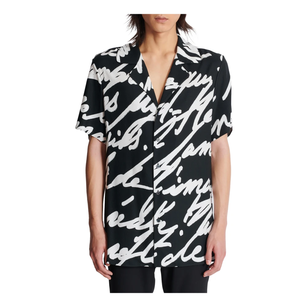 Balmain Twill pyjamashirt met 'Love Letter' print Black Heren